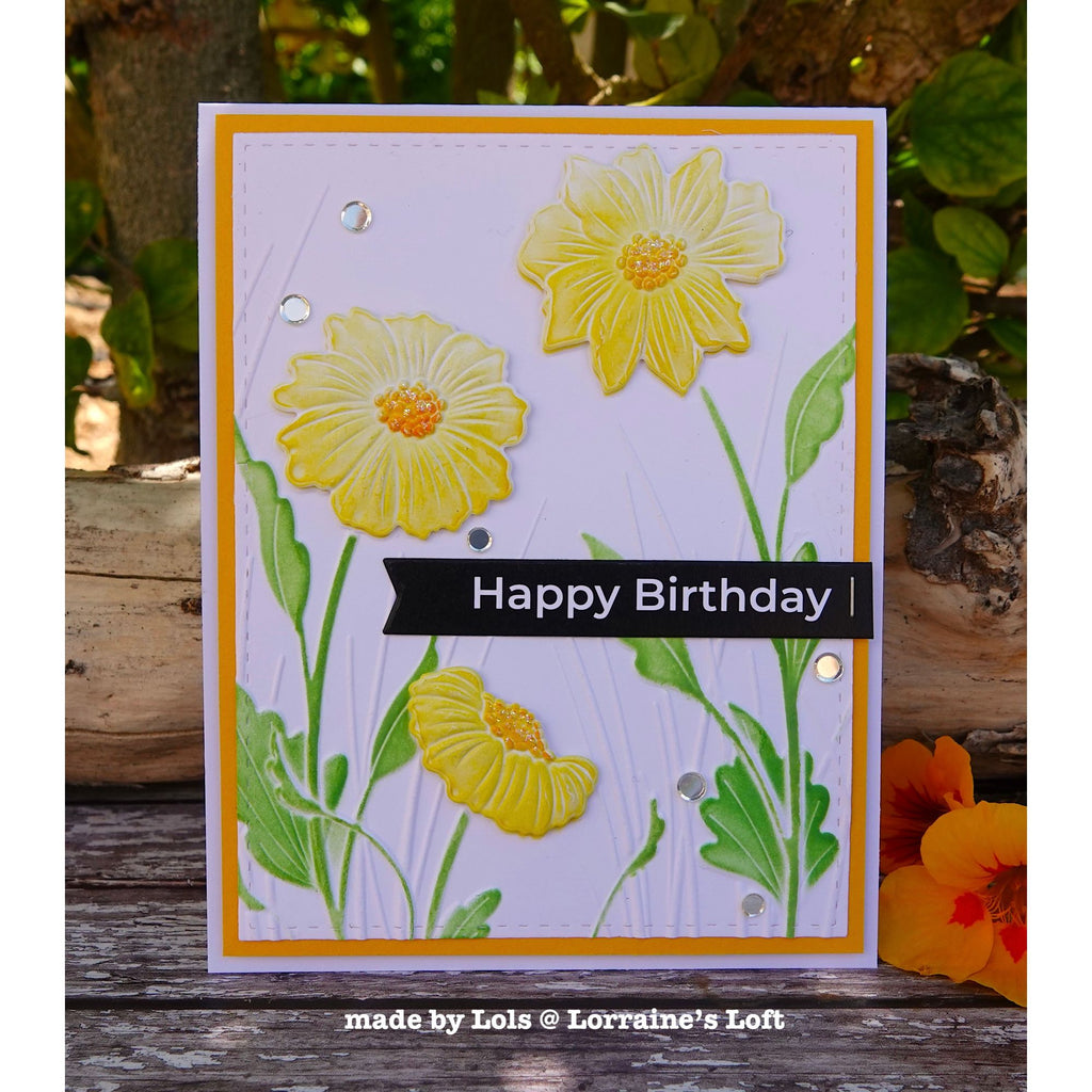 Simon Says Stamp Set of 3 Stencils Blooming Beauties 1141stc Always There Yellow Floral Birthday Card Lorraine Aquilina