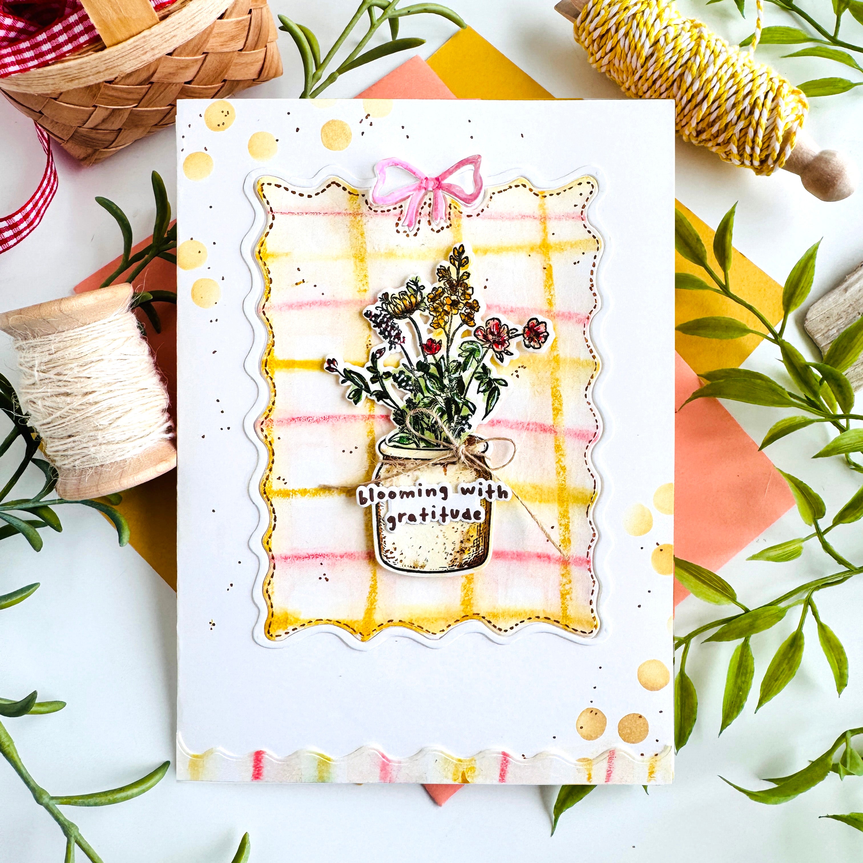 Simon Says Stamp Set of 3 Stencils Darling Patterns 1 1162st Bobbi Lemanski Pastel Plaid and Flowers Gratitude Card