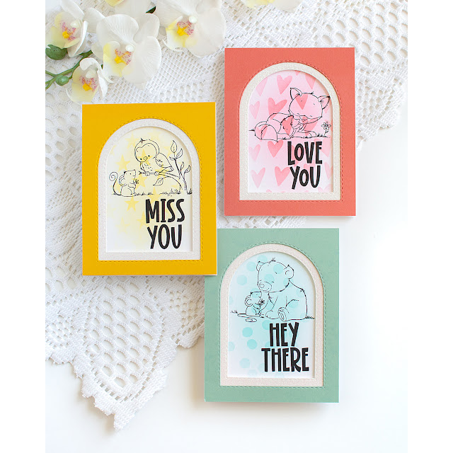 Simon Says Stamp Set of 3 Stencils Darling Patterns 1 1162st Heather Hoffman Cute Critters Card Set | color-code:ALT04