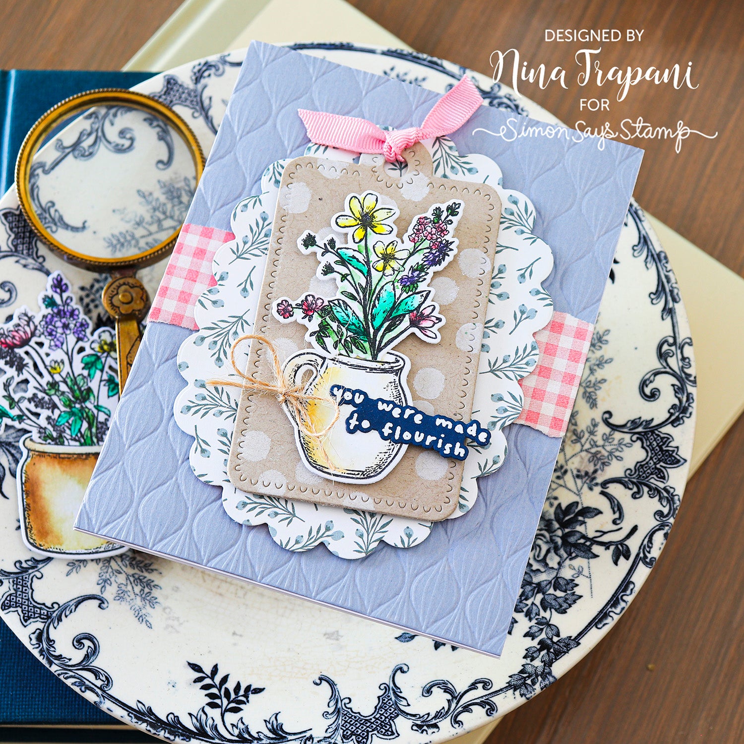 Simon Says Stamp Set of 3 Stencils Darling Patterns 1 1162st Nina-Marie Trapani Flowers and Layers Card 