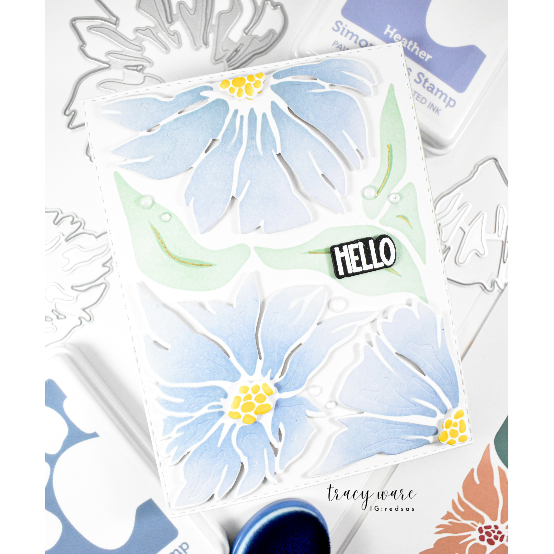Simon Says Stamp Set of 3 Stencils Friendly Blossoms 1117stc In My Heart Hello Card Tracy Ware