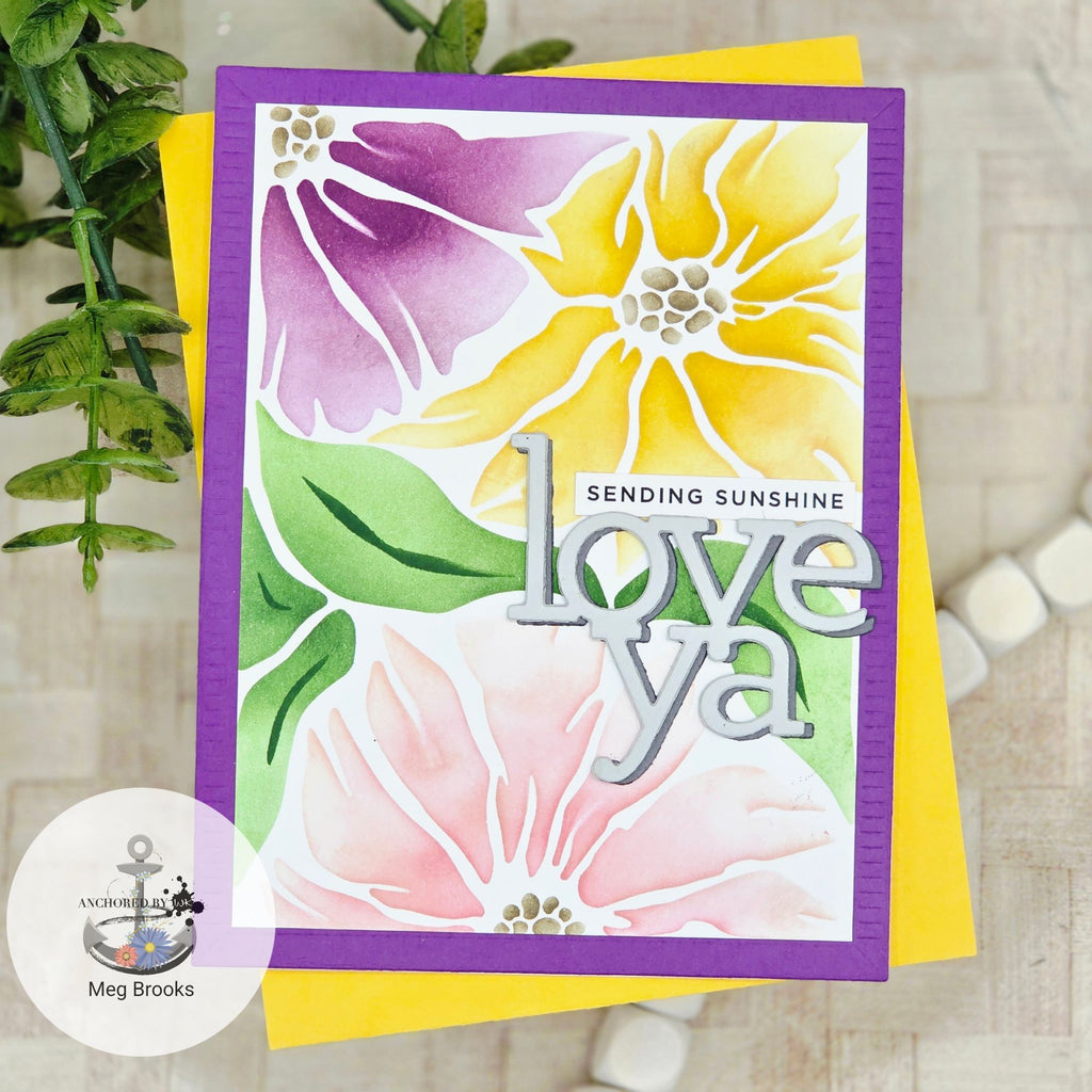 Simon Says Stamp Set of 3 Stencils Friendly Blossoms 1117stc In My Heart Love Ya Card