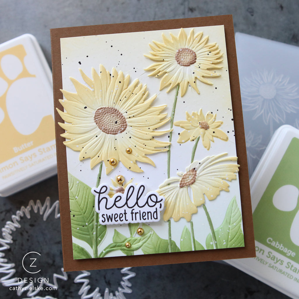 Simon Says Stamp Set of 3 Stencils Splendid Daisies 1167stc Cathy Zielske Yellow Flowers Friend Card