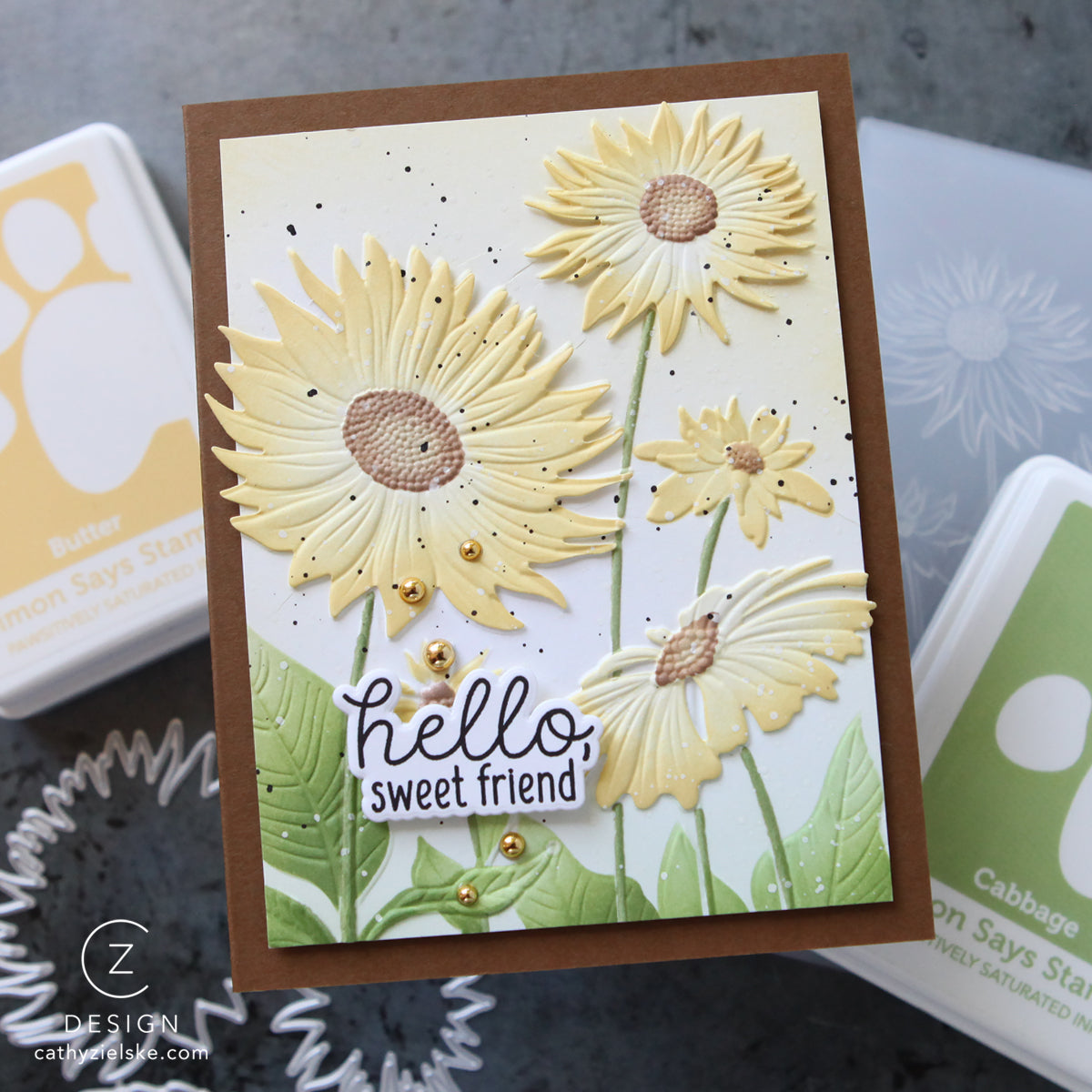 Simon Says Stamp Set of 3 Stencils Splendid Daisies 1167stc Cathy Zielske Yellow Flowers Friend Card