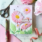 Simon Says Stamp Set of 3 Stencils Splendid Daisies 1167stc Emily Midgett Pink Flowers Birthday Card | color-code:ALT01