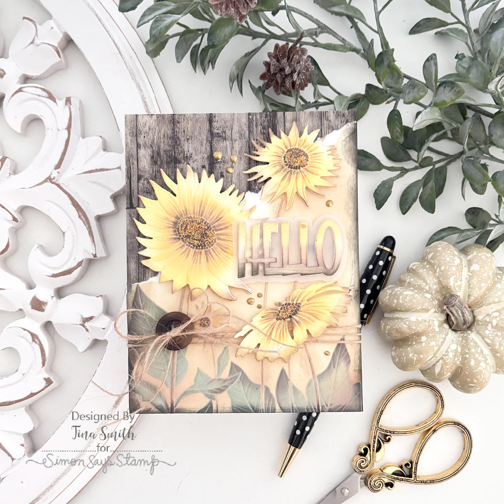 Simon Says Stamp Set of 3 Stencils Splendid Daisies 1167stc Tina Smith Rustic Yellow Flowers Hello Card