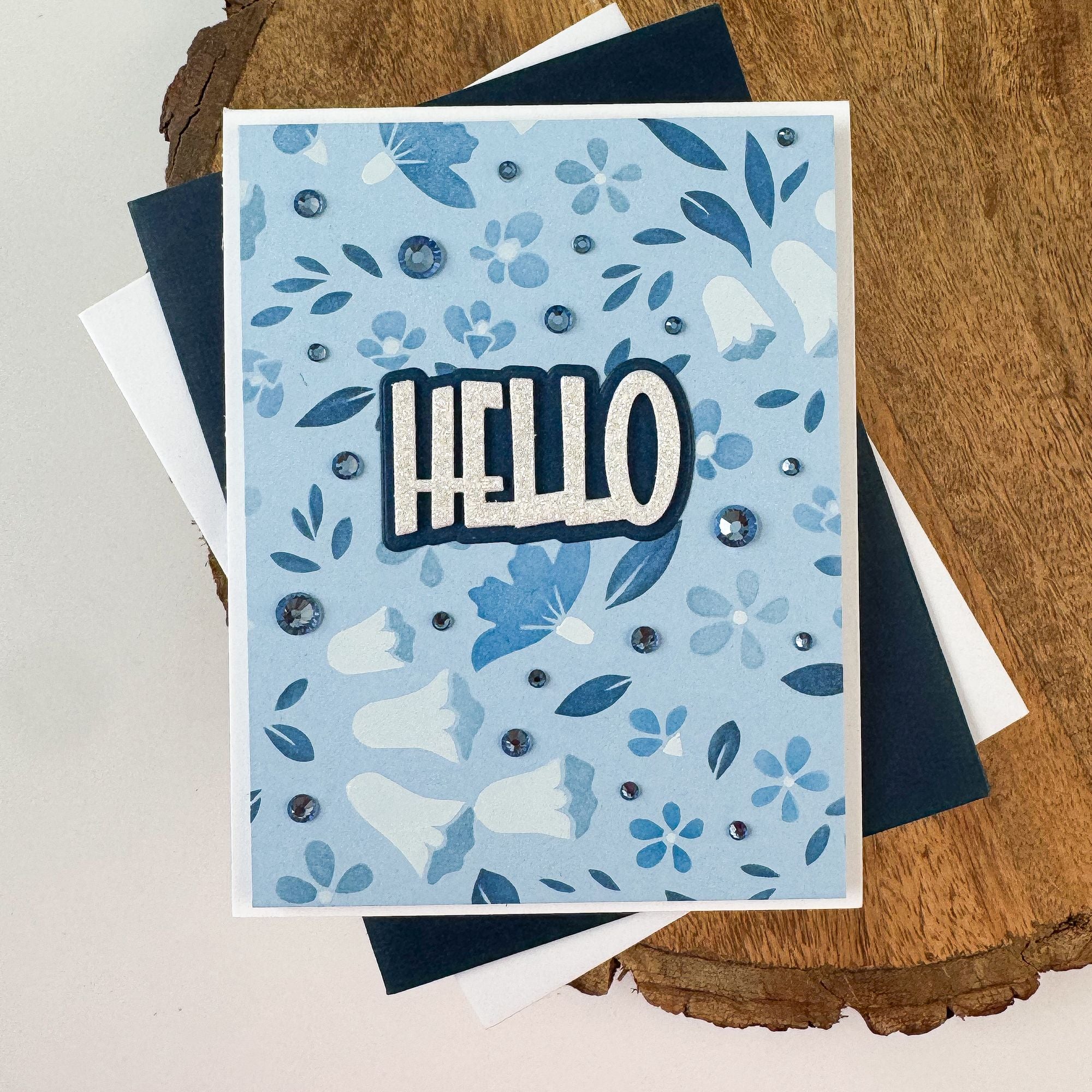 Simon Says Stamp Set of 4 Stencils Bellflower Blossoms 1148st Every Happiness Kristin Sluhan Blue Hello Card