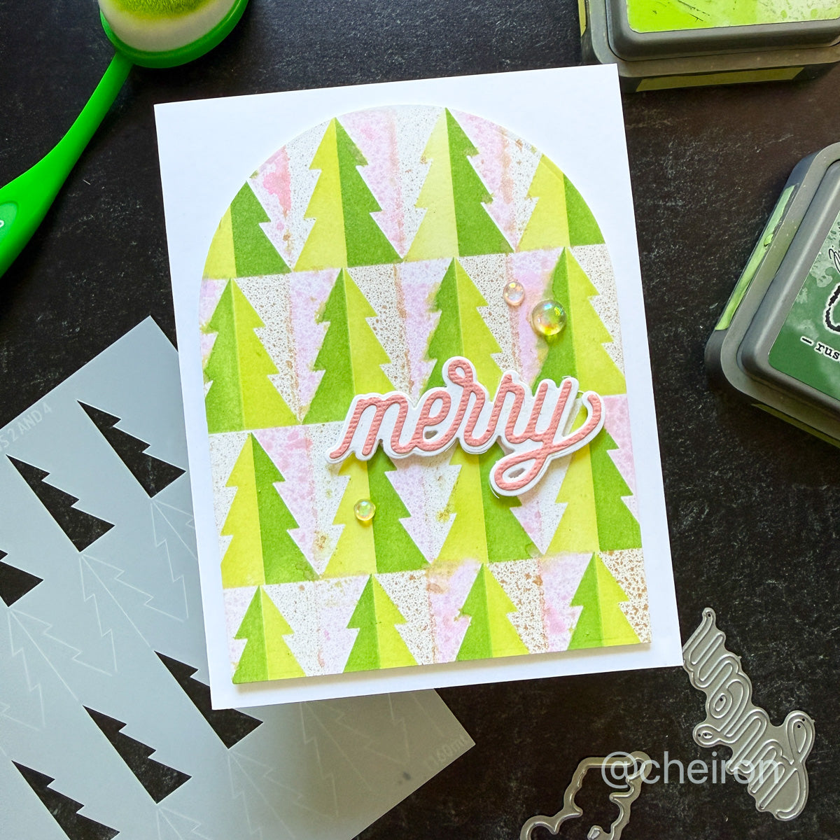 Simon Says Stamp Set of 4 Stencils Christmas Tree Halves 1160mt Stamptember Cheiron Merry Card