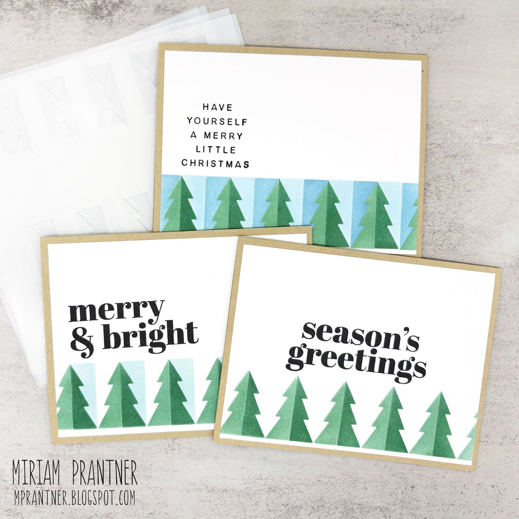 Simon Says Stamp Set of 4 Stencils Christmas Tree Halves 1160mt Stamptember Miriam Prantner Holiday Cards