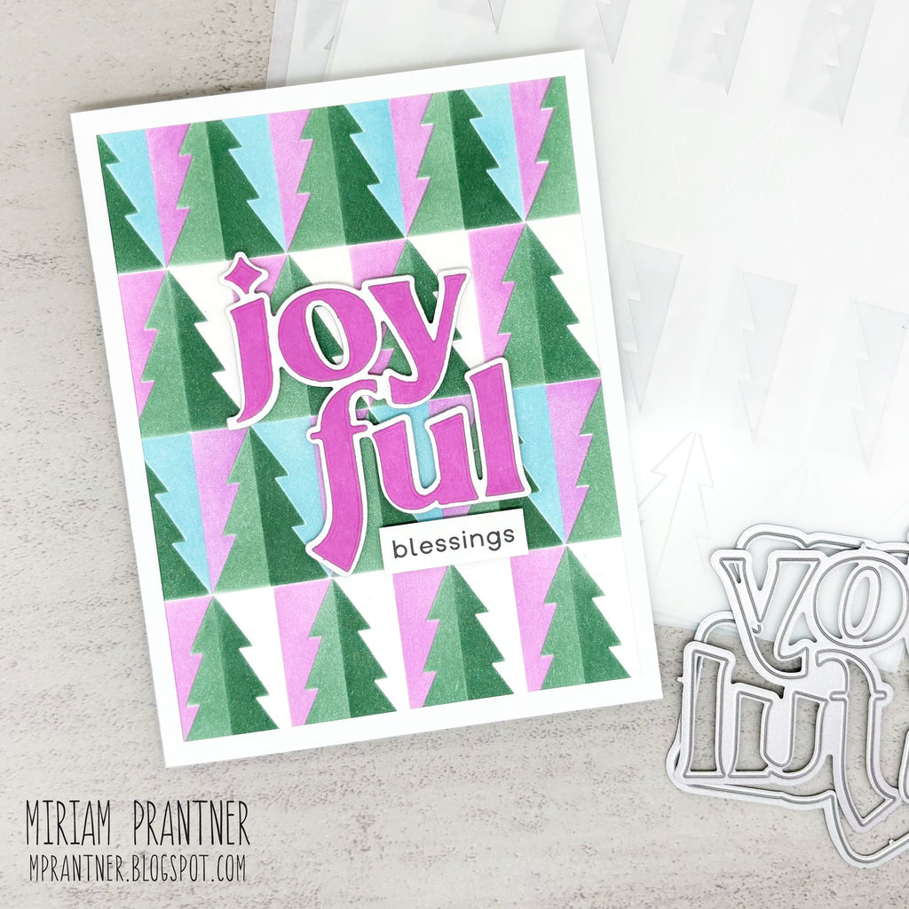 Simon Says Stamp Set of 4 Stencils Christmas Tree Halves 1160mt Stamptember Miriam Prantner Joyful Blessings Card