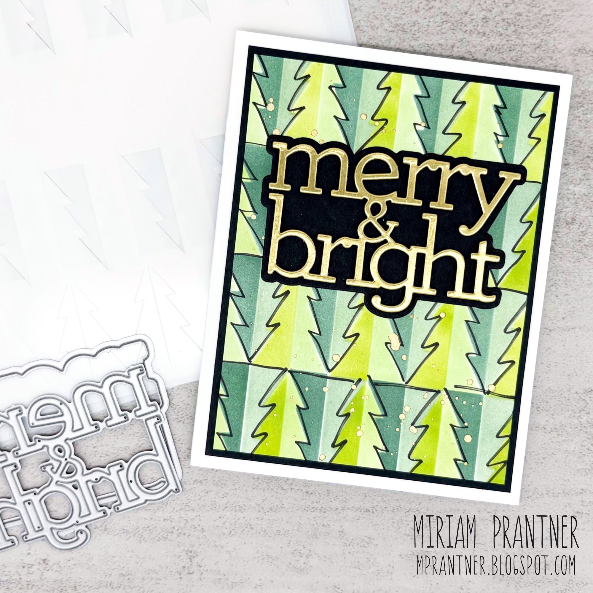 Simon Says Stamp Set of 4 Stencils Christmas Tree Halves 1160mt Stamptember Miriam Prantner Merry & Bright Card