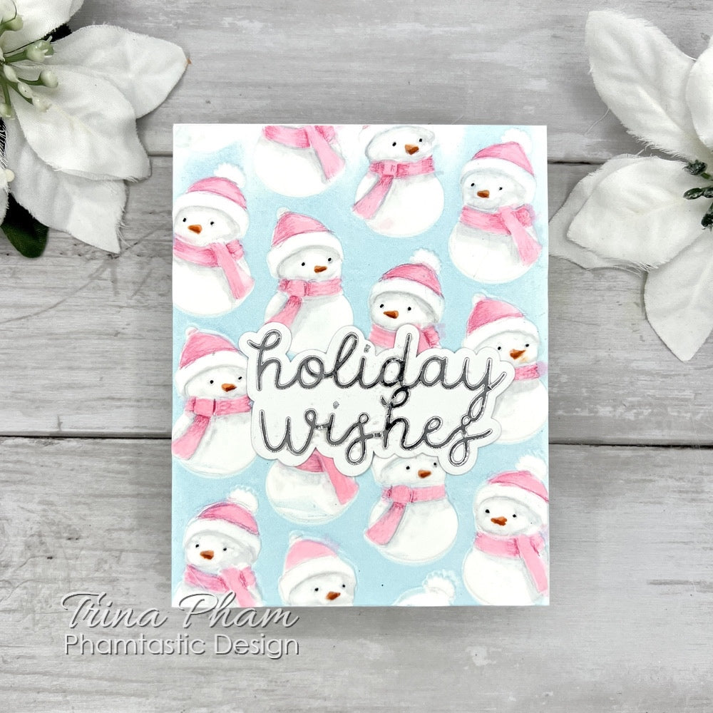 Simon Says Stamp Set of 4 Stencils Cozy Snowmen 1181stc Sending Cheer Trina Pham Holiday Wishes Card
