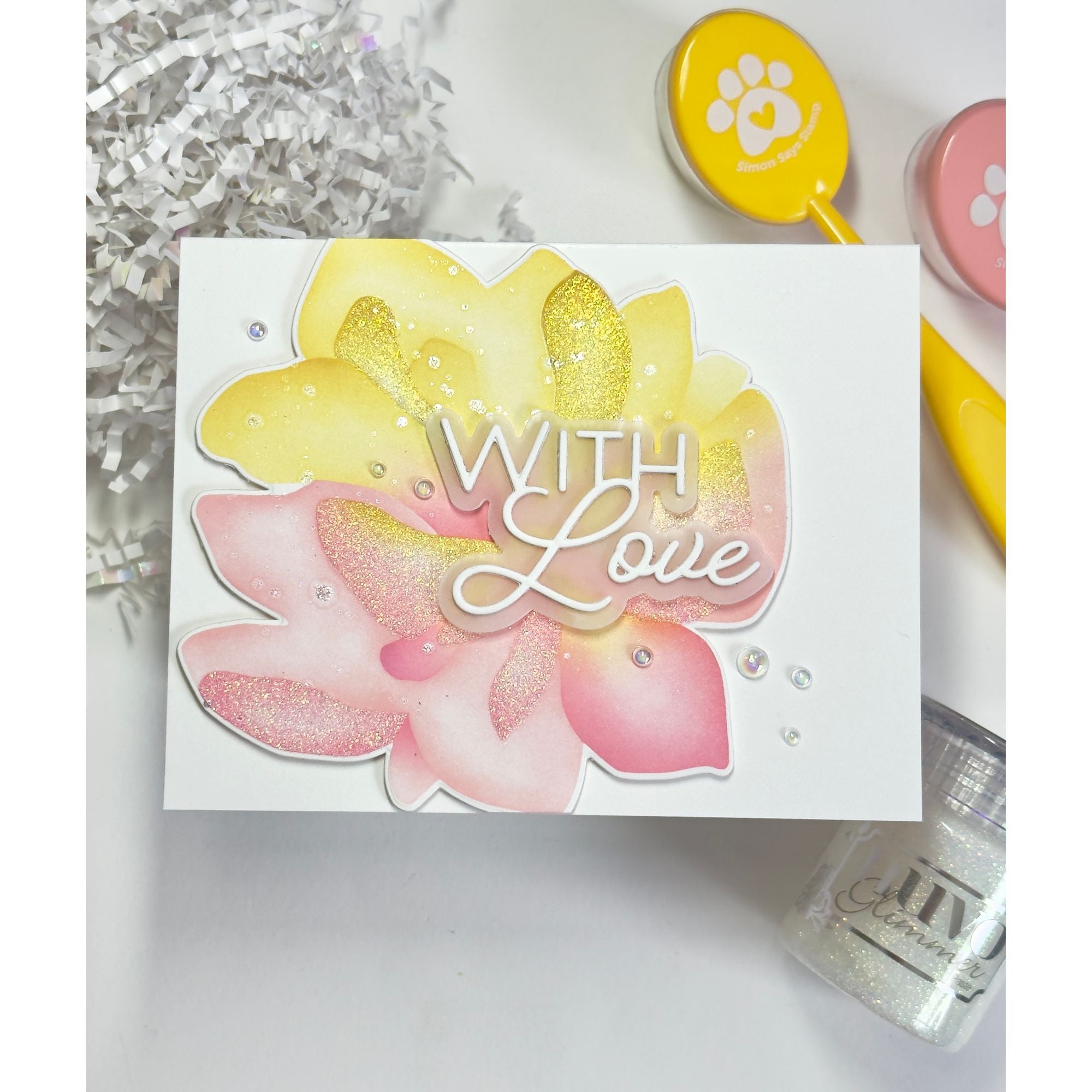 Simon Says Stamp Set of 4 Stencils Impressionistic Flower 1120mtc In My Heart Pastel With Love Card