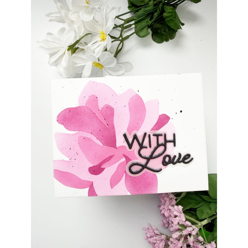 Simon Says Stamp Set of 4 Stencils Impressionistic Flower 1120mtc In My Heart Pink With Love Card