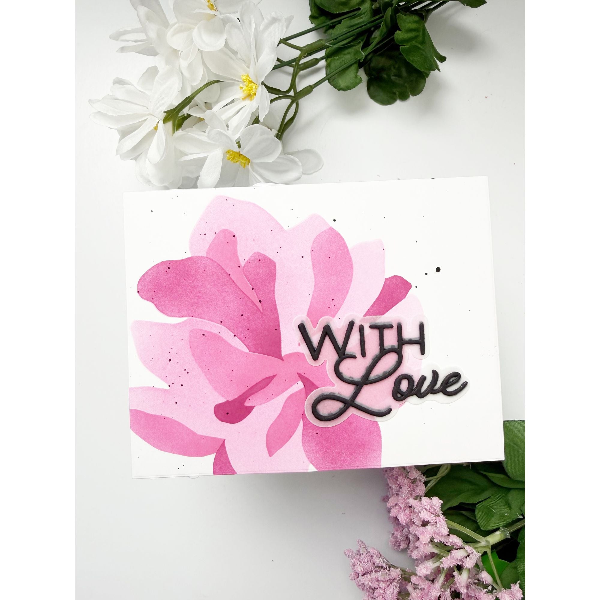 Simon Says Stamp Set of 4 Stencils Impressionistic Flower 1120mtc In My Heart Pink With Love Card