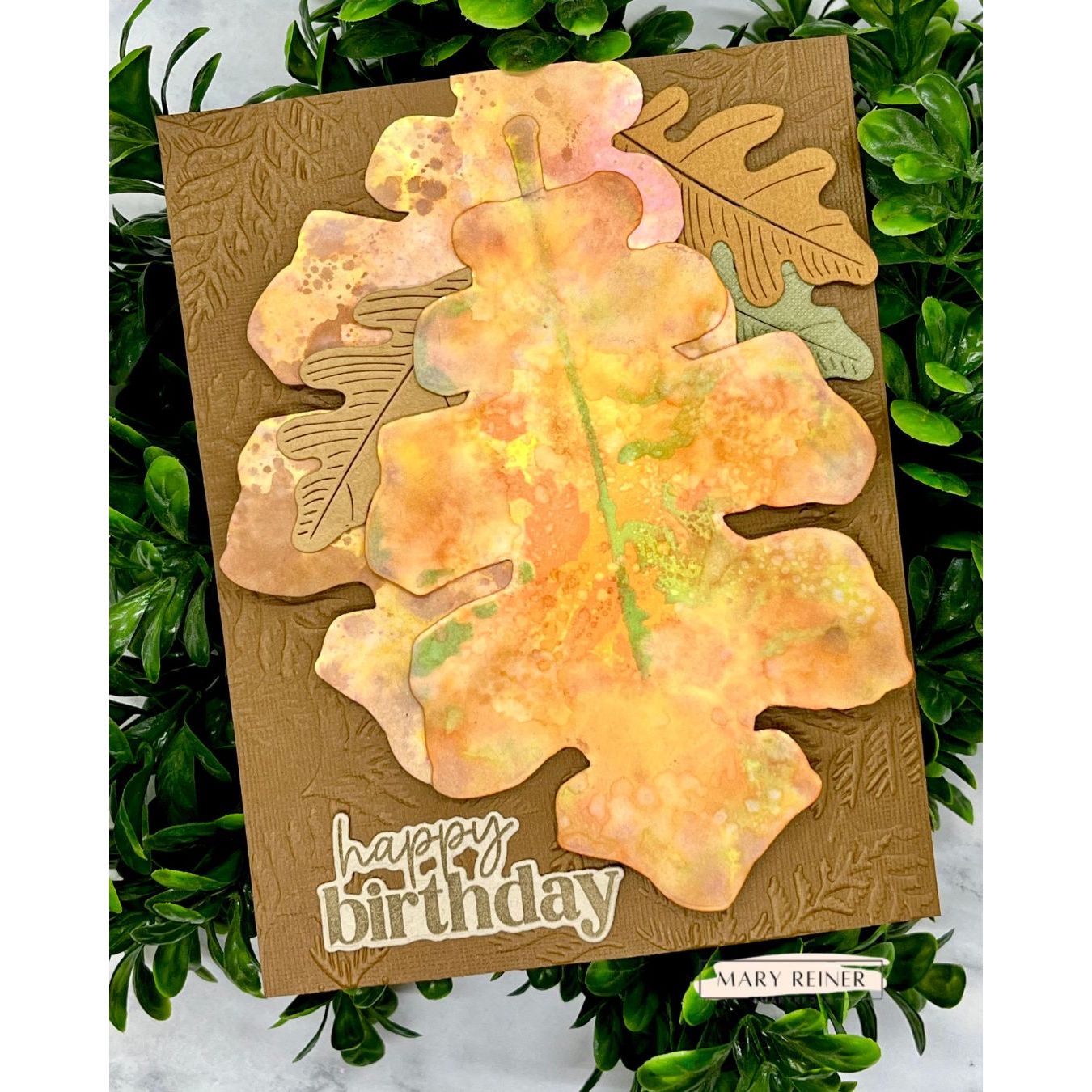 Simon Says Stamp Set of 4 Stencils Oak Leaf 1132mtc Every Happiness Mary Reiner Multiple Leaves Birthday Card