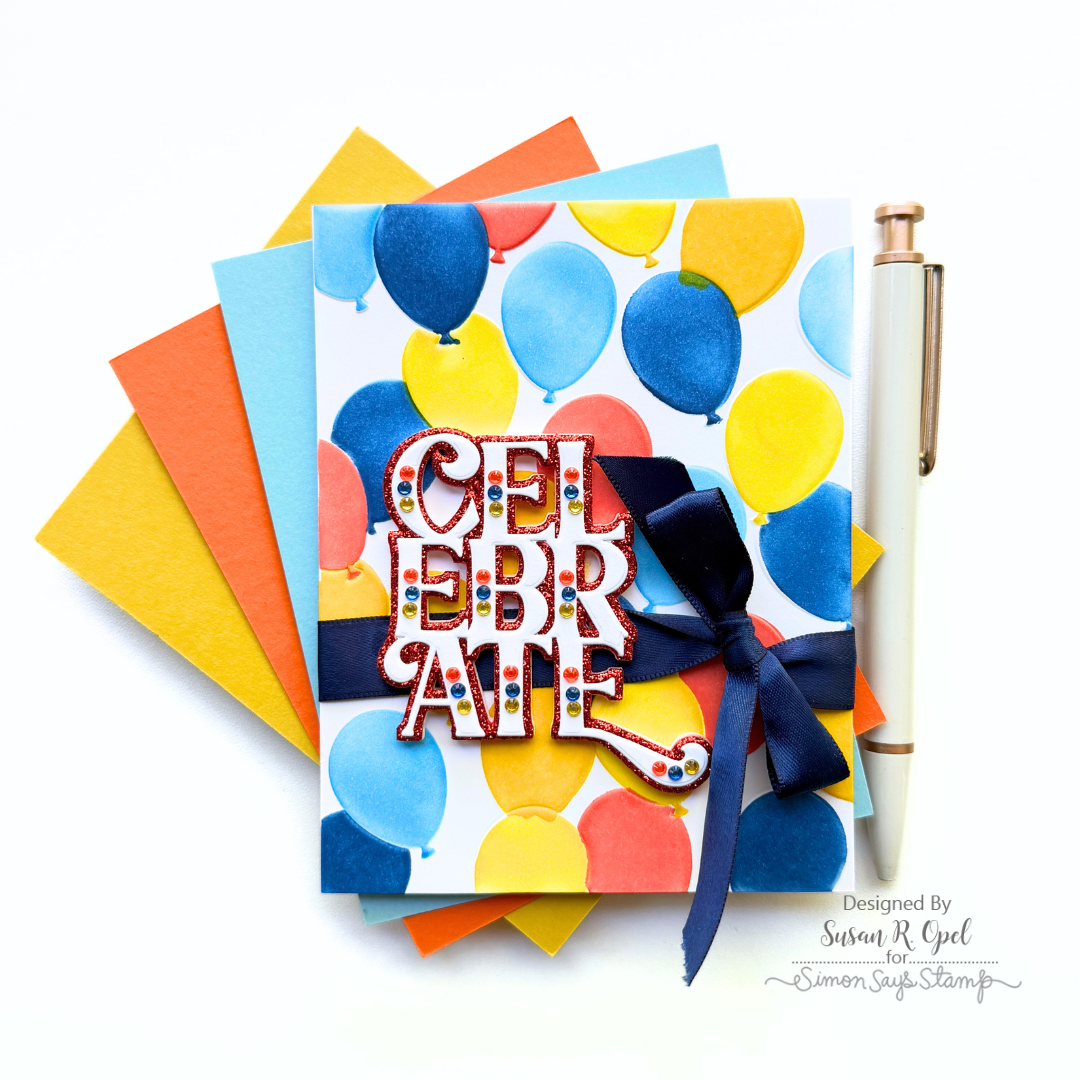 Simon Says Stamp Set of 5 Stencils Party Balloons 1165stc Susan R. Opel Sparkle Celebrate Birthday Card