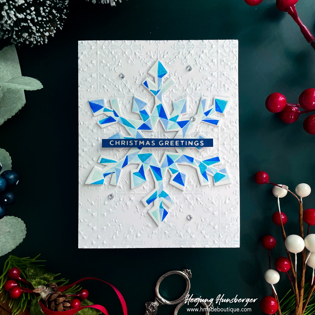 Simon Says Stamp Set of 6 Stencils Fractile Snowflake 1156mtc Stamptember Heejung Hunsberger Snowy Christmas Card