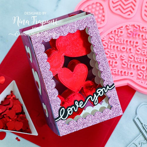 Simon Says Stamp! Simon Says Stamps and Dies XL LOVE GREETINGS set482lg Love You box Card Nina-Marie Trapani