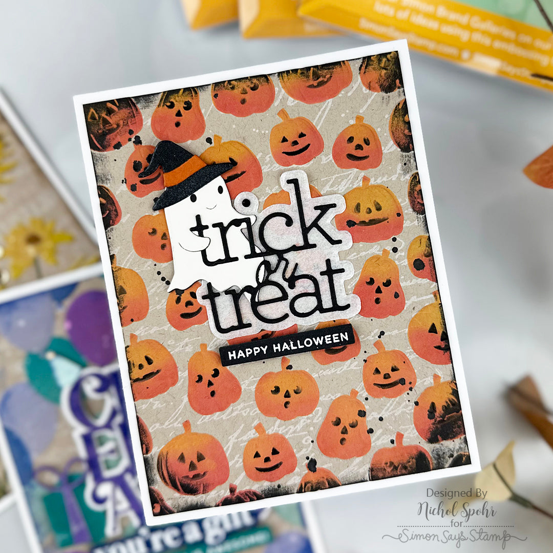 Simon Says Stamp Sitting Ghost Wafer Dies s1181 Stamptember Nichol Spohr Pumpkins and Ghost Halloween Card 
