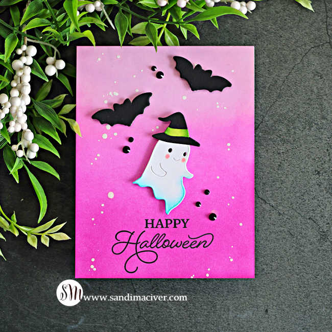 Simon Says Stamp Sitting Ghost Wafer Dies s1181 Stamptember Sandy MacIver Pink Halloween Card
