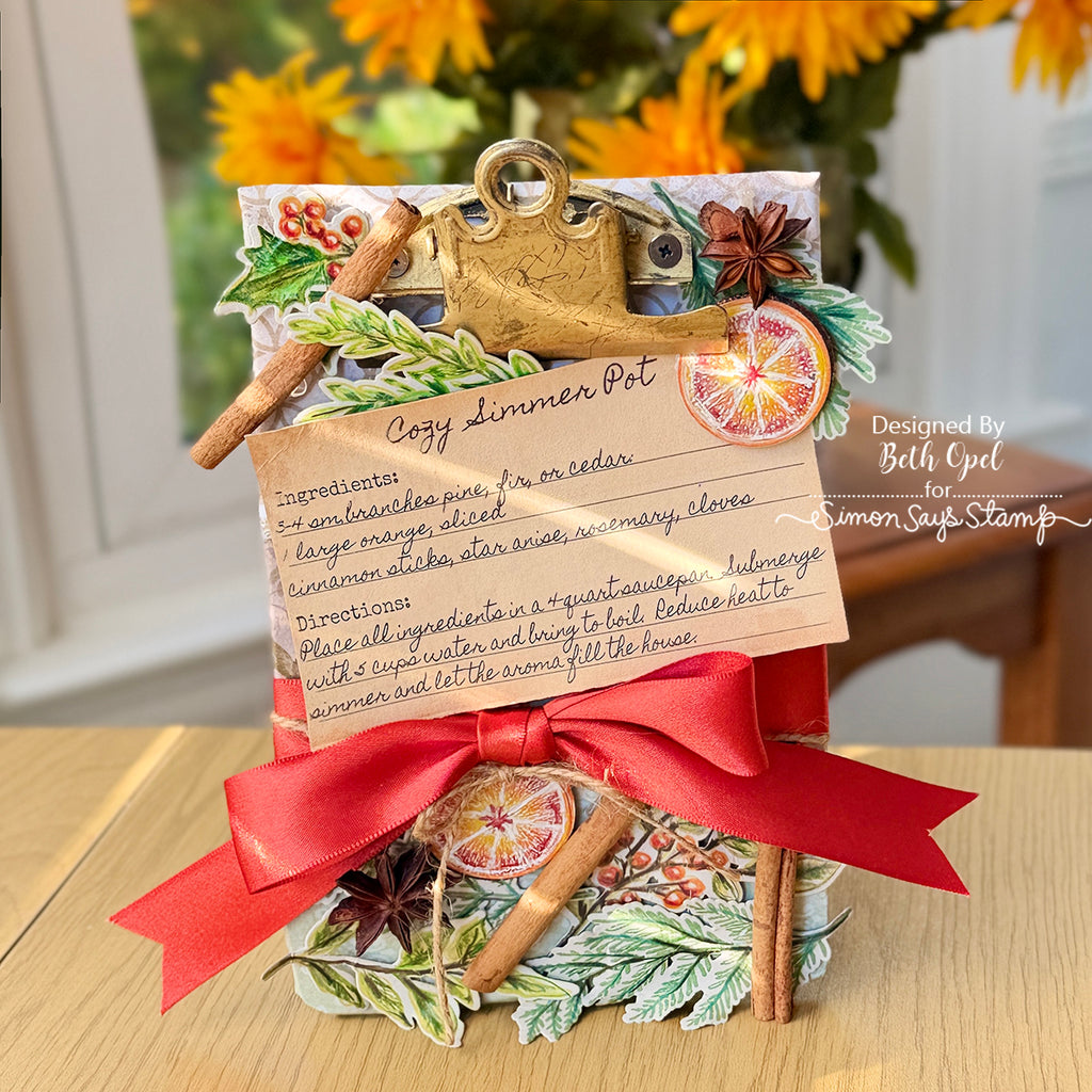 Simon Says Stamp Sketch Greenery Wafer Dies 429sss Beth Opel Cozy Simmer Pot Christmas Clipboard