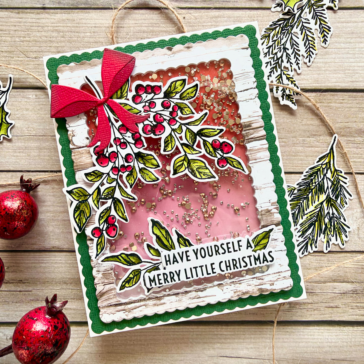 Simon Says Stamp Sketch Greenery Wafer Dies 429sss Enza Gudor Christmas Holiday Shaker Card