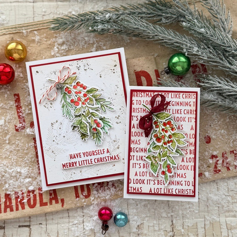 Simon Says Stamp Sketch Greenery Wafer Dies 429sss Paula Cheney Holiday Card and Tag