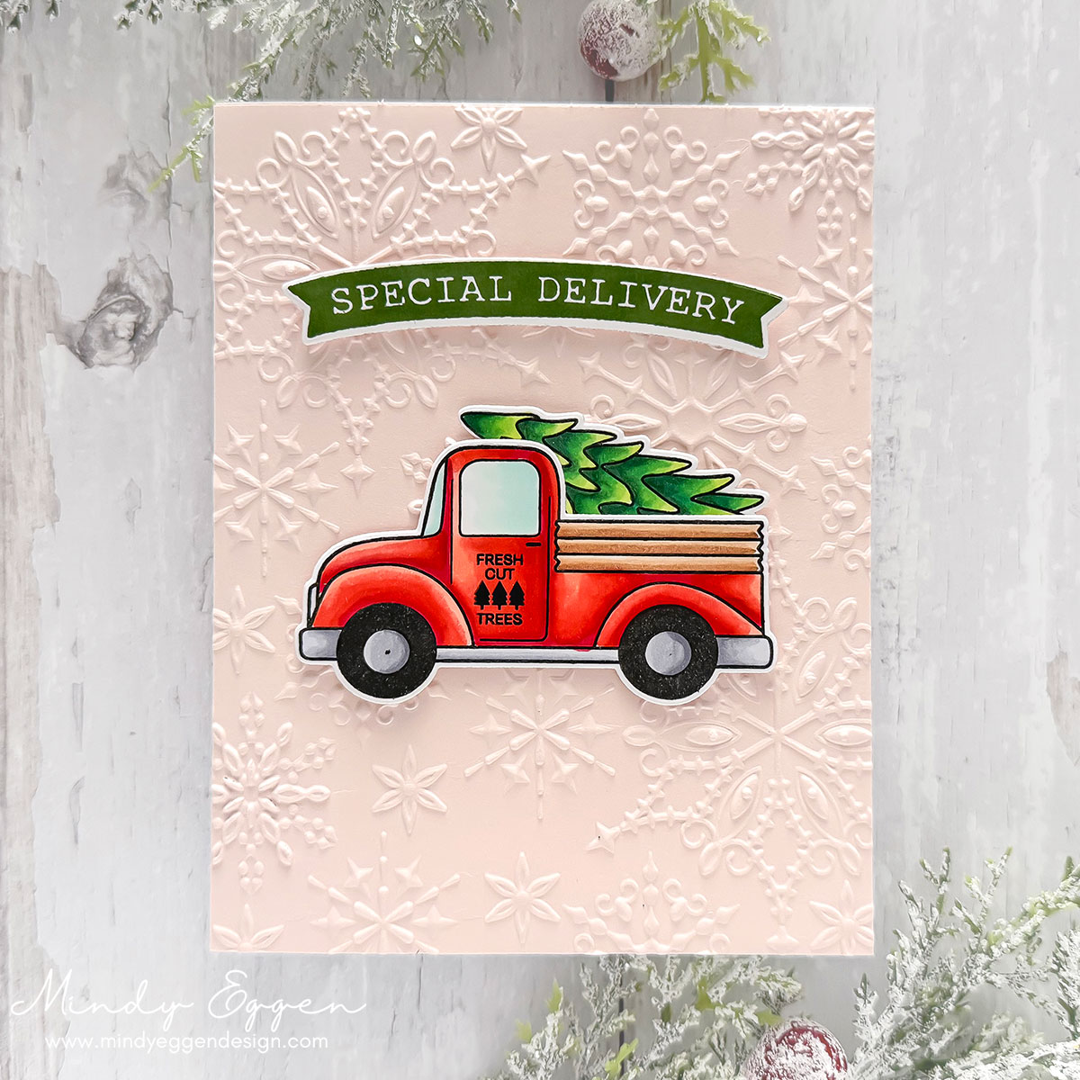 Simon Says Stamp Special Delivery Wafer Dies 1737sdc Mindy Eggen Festive Red Pickup Christmas Card