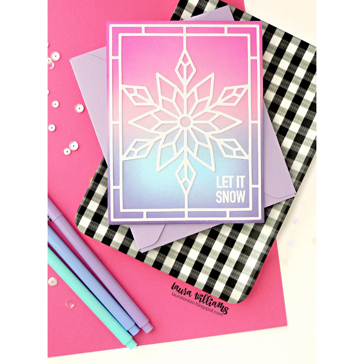 Simon Says Stamp Stained Glass Snowflake Wafer Dies 1762sdc Stamptember Laura Williams Pinky Winter Card