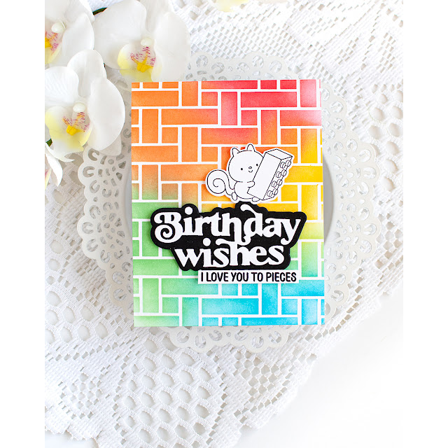 Simon Says Stamp Stencil Big Basket Weave 1129st In My Heart Birthday Wishes Card Heather Hoffman | color-code:ALT05