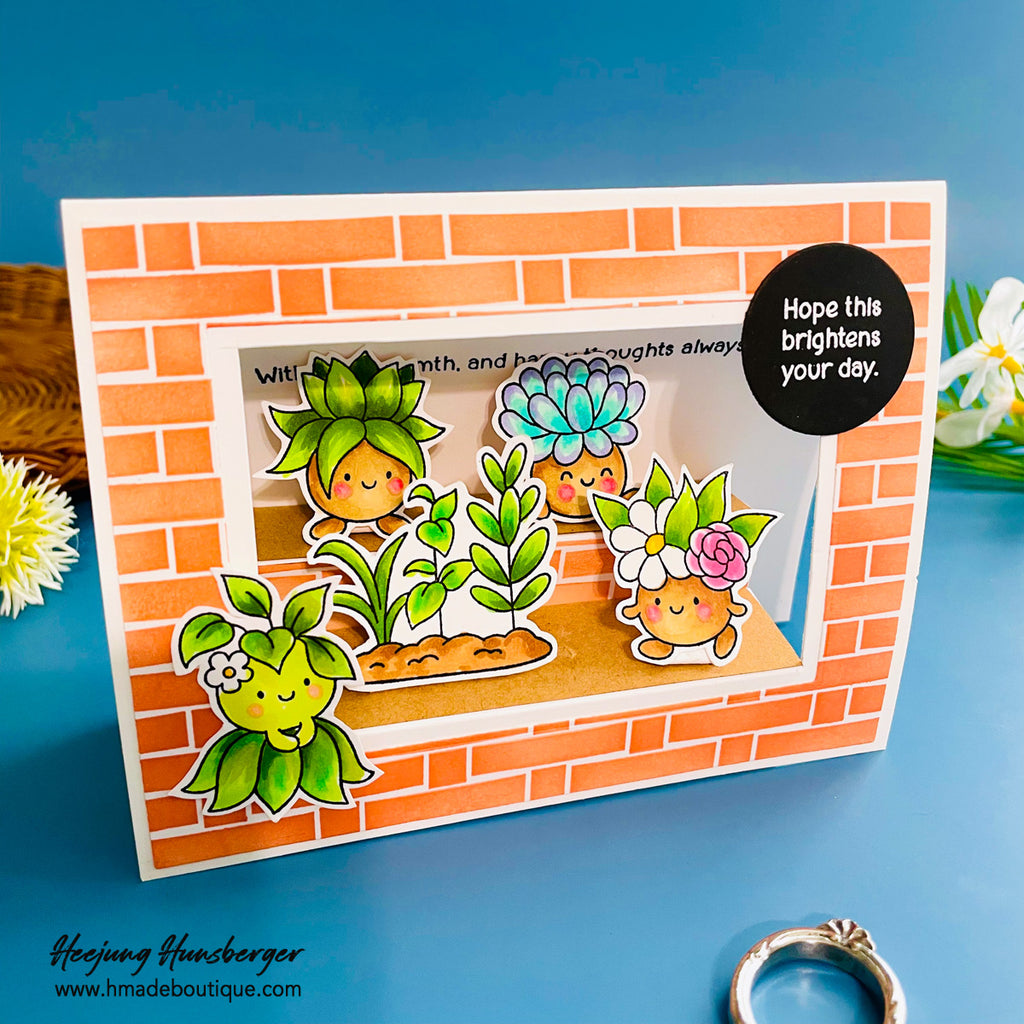 Simon Says Stamp Stencil Brick Wall 1121st Shine On Heejung Hunsberger Cute Plants Card | color-code:ALT01