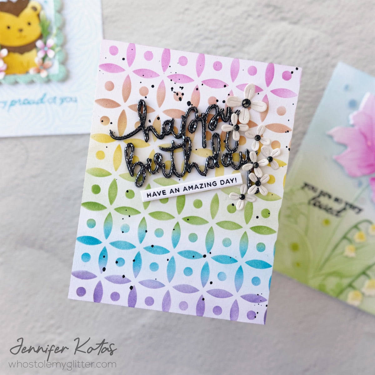 Simon Says Stamp Stencil Dot Petal Pattern 1127st Always There Colorful Birthday Card Jennifer Kotas