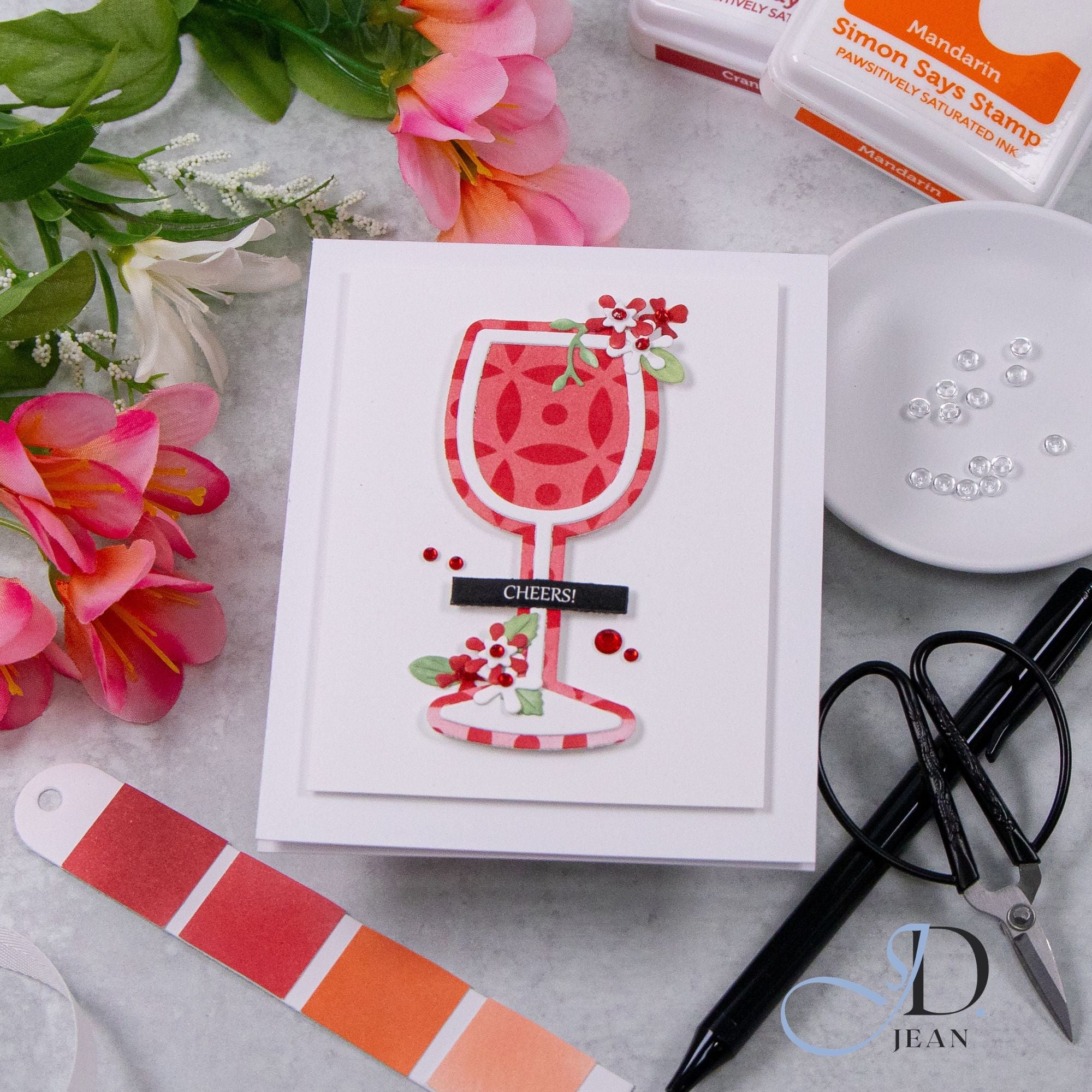 Simon Says Stamp Stencil Dot Petal Pattern 1127st Always There Red Wine Cheers Card Jean Doeringsfeld
