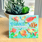 Simon Says Stamp Stencil Leafy Greens 1139st Shine On Fishy and Thanks Card Beth Opel