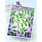 Simon Says Stamp Stencil Leafy Greens 1139st Shine On Green and Purple Thanks Card Revati Panickar