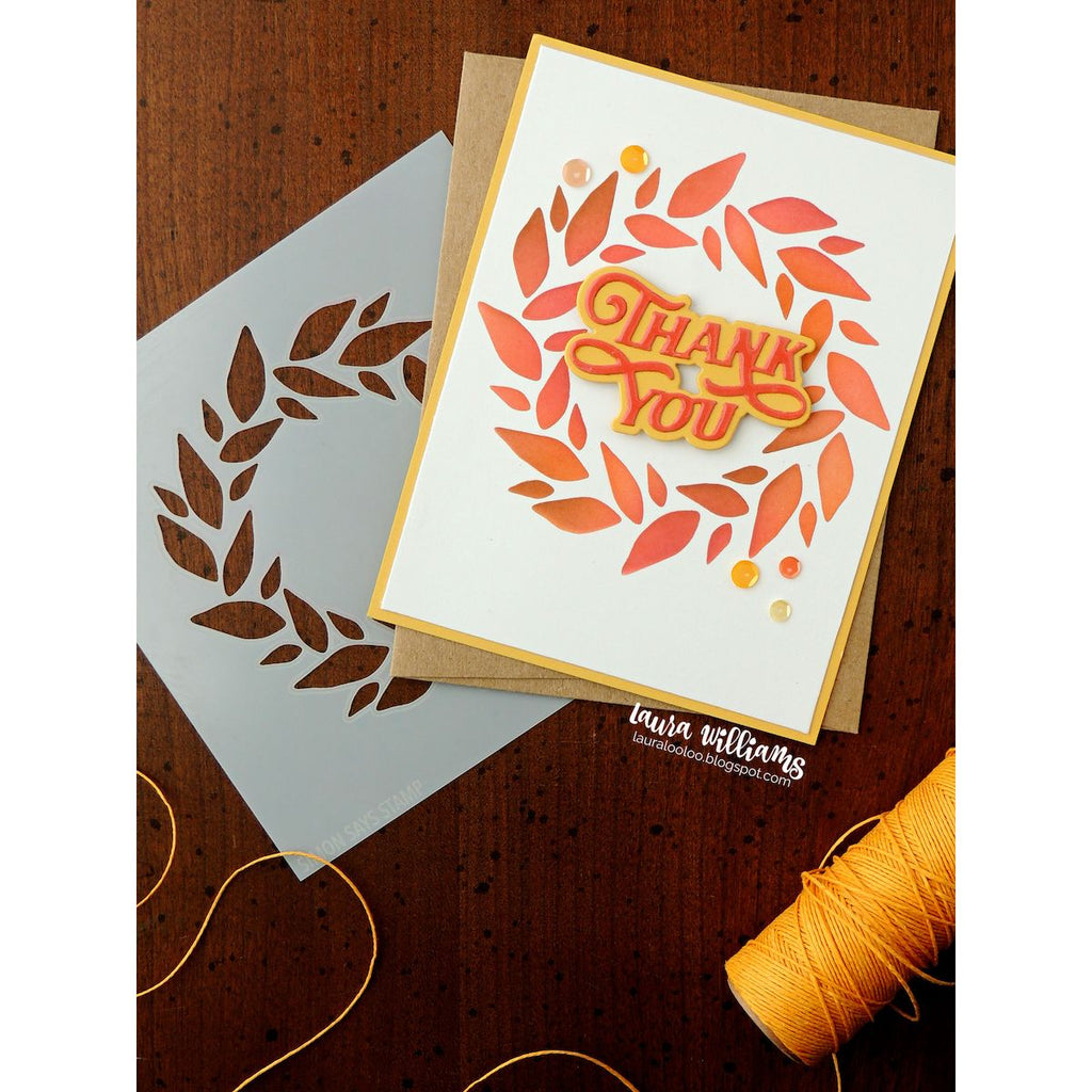 Simon Says Stamp Stencil Leafy Wreath 1157stc Sending Cheer Laura Williams Simple Thanks Card