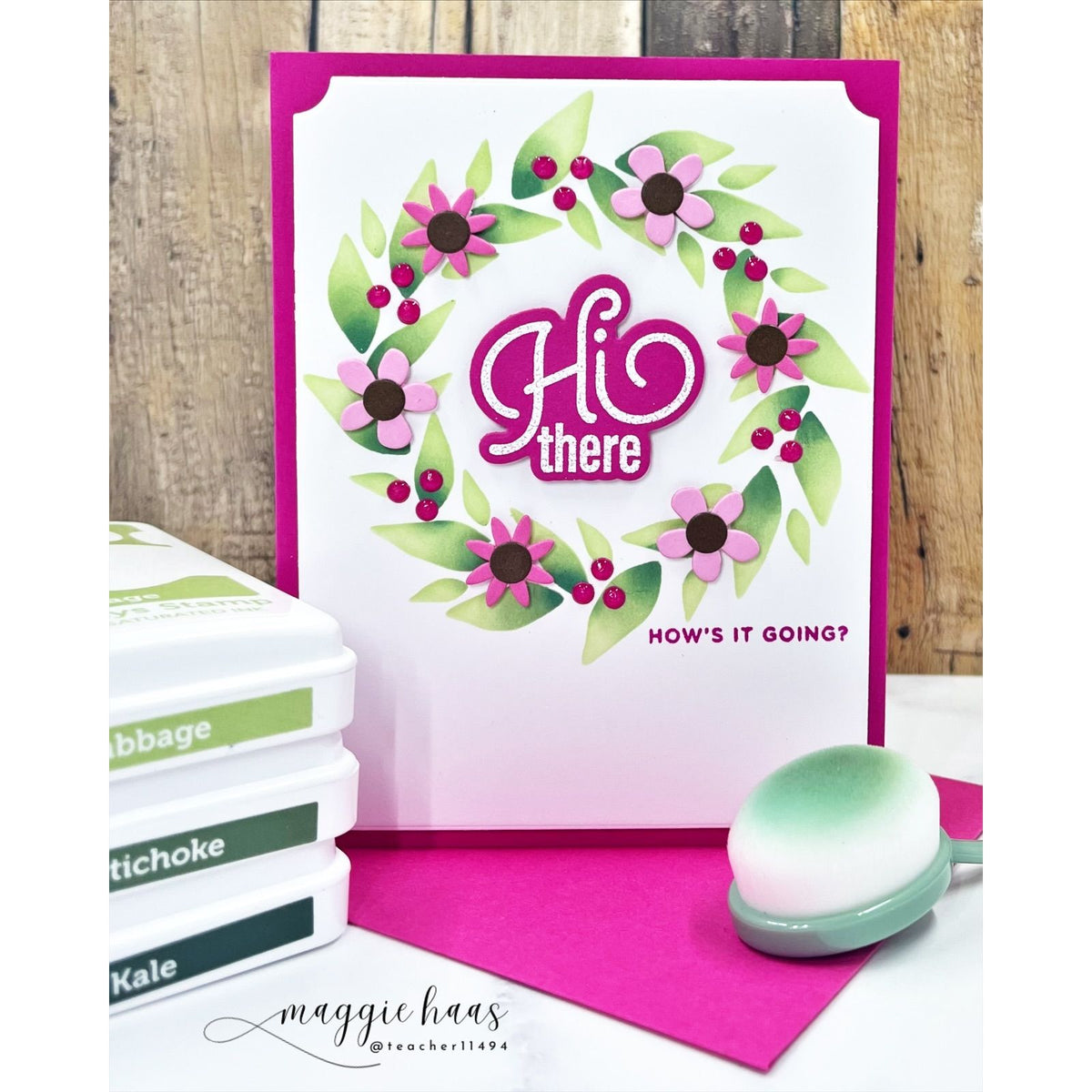 Simon Says Stamp Stencil Leafy Wreath 1157stc Sending Cheer Maggie Haas Hi There Card