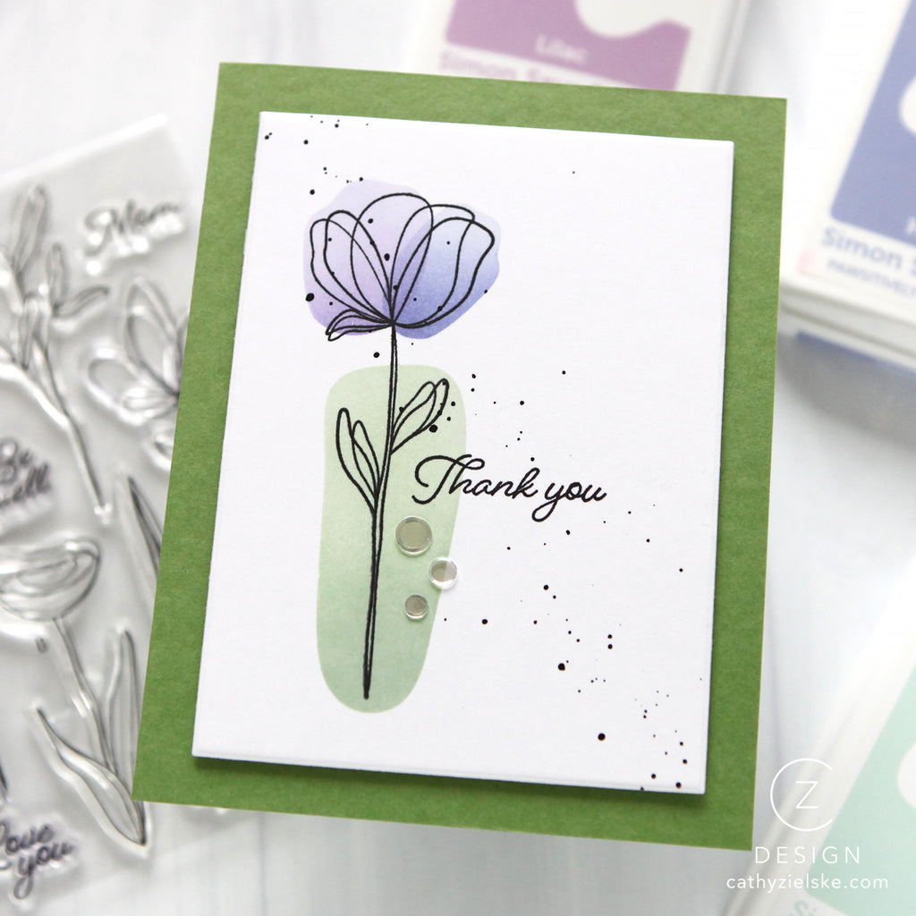 Simon Says Stamp Stencil Long Stem Florals Color Blocks 1125stc Thank You Card CZ Design | color-code:ALT02