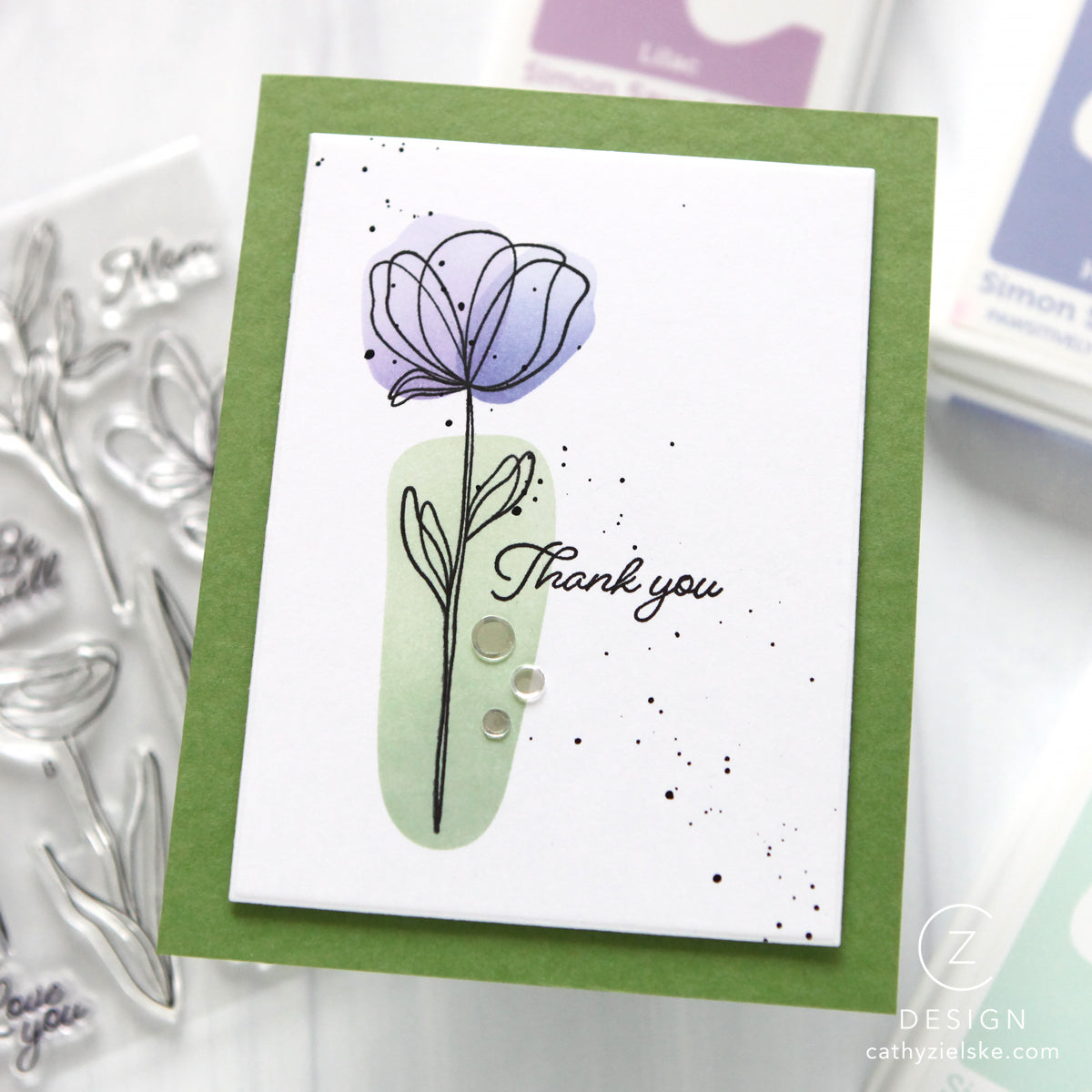 Simon Says Stamp Stencil Long Stem Florals Color Blocks 1125stc Thank You Card CZ Design | color-code:ALT02