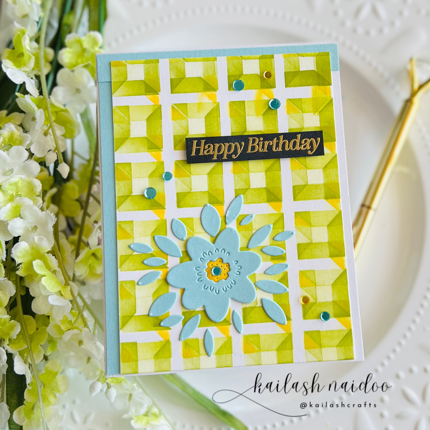 Simon Says Stamp Stencil Receding Squares 1083mt You Are My Favorite Birthday Card Blue Flower Kailash Naidoo