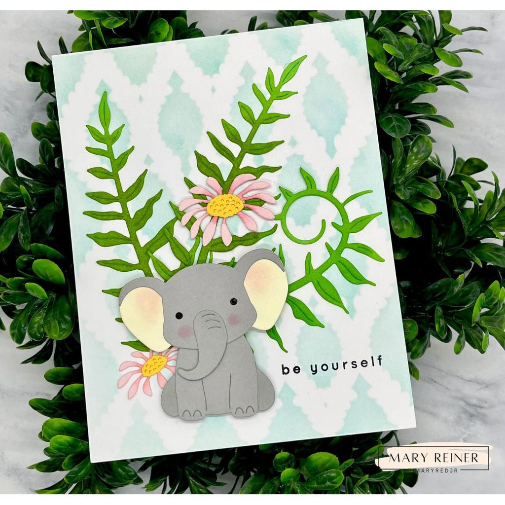 Simon Says Stamp Stencil Willowweave 1122stc Always There Mary Reiner Elephant Be Yourself Card