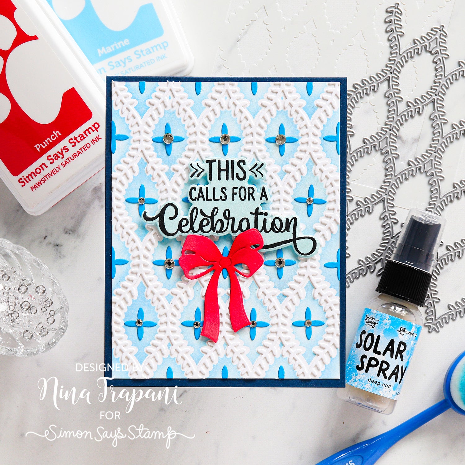 Simon Says Stamp Stencil Willowweave 1122stc Always There Red, White, and Bow Celebration Card Nina-Marie Trapani | color-code:ALT01