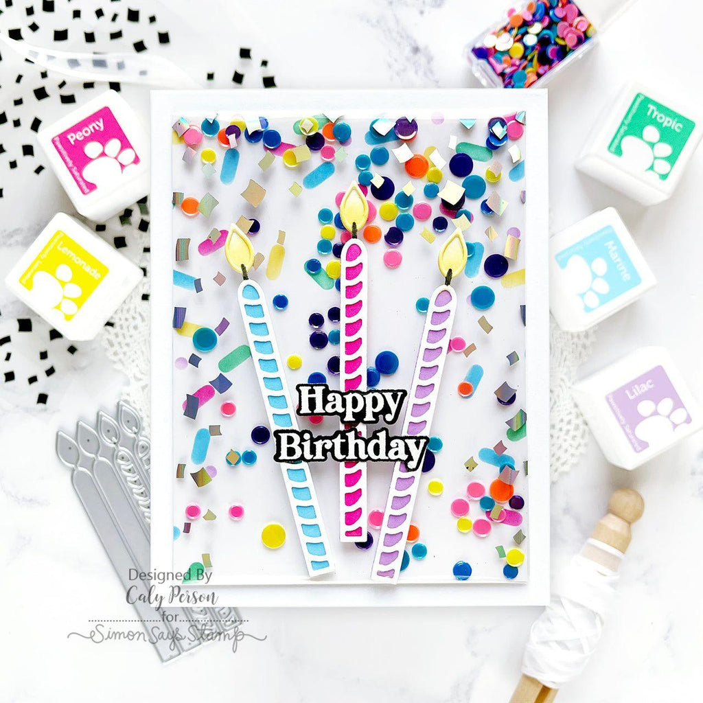 Simon Says Stamp Stencils Layering Sprinkles 1057st Stamptember Birthday Card | color-code:ALT01 Caly Person Candles Shaker