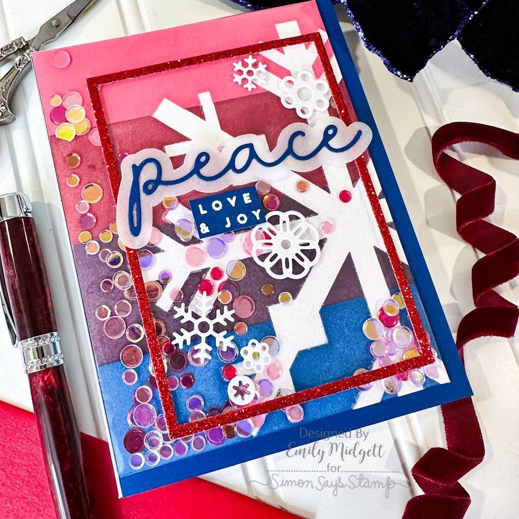 Simon Says Stamp Stencils Snowflake Stripes 1056mt Stamptember Christmas Card | color-code:ALT07 Emily Midgett Peace Shaker