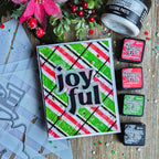 Simon Says Stamp Stencils Stripes and Plaid Builder 1048st Stamptember Christmas Card Kulbir Kirkland Joyful