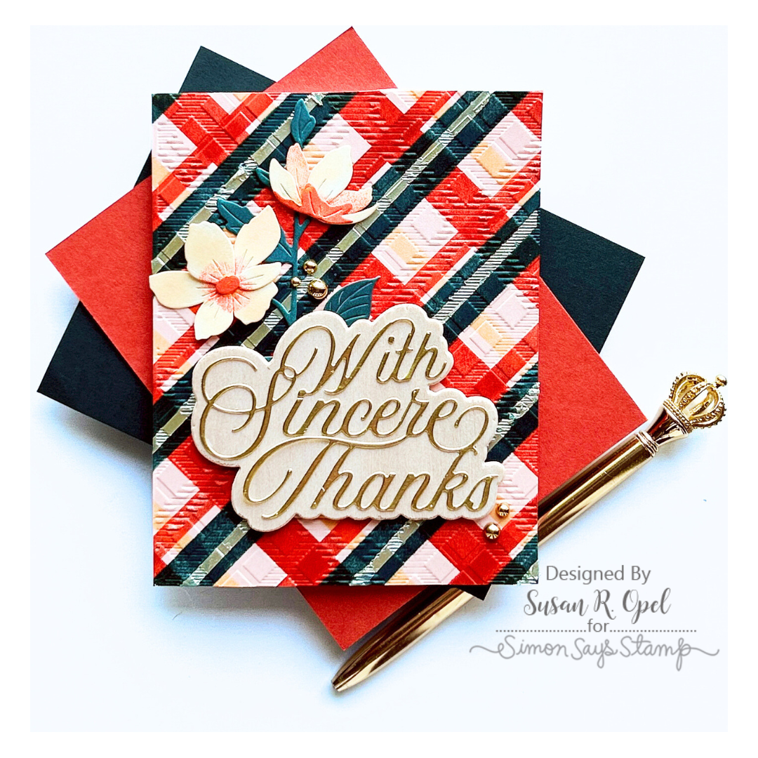 Simon Says Stamp Stencils Stripes and Plaid Builder 1048st Stamptember Thanks Card Susan Opel Textured