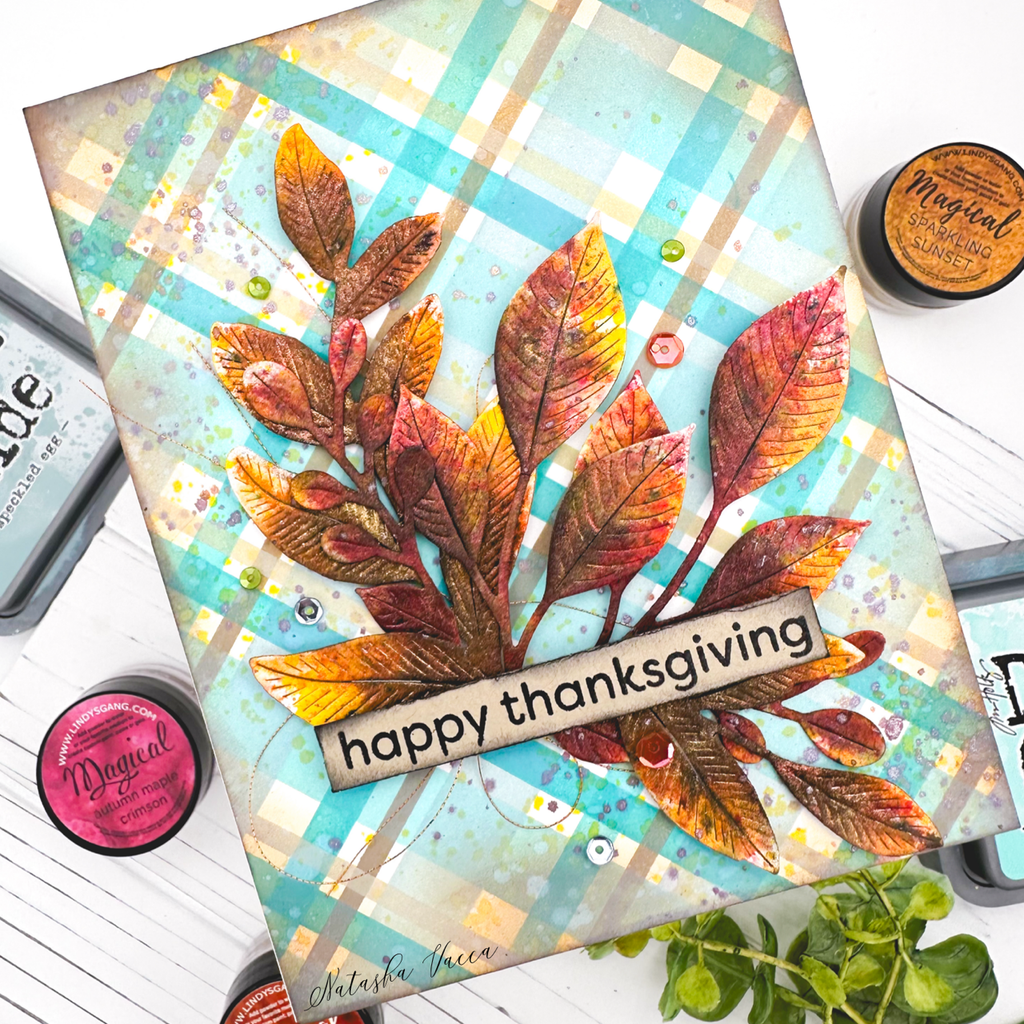 Simon Says Stamp Stencils Stripes and Plaid Builder 1048st Stamptember Thanksgiving Card Distressed Leaves Natasha Vacca