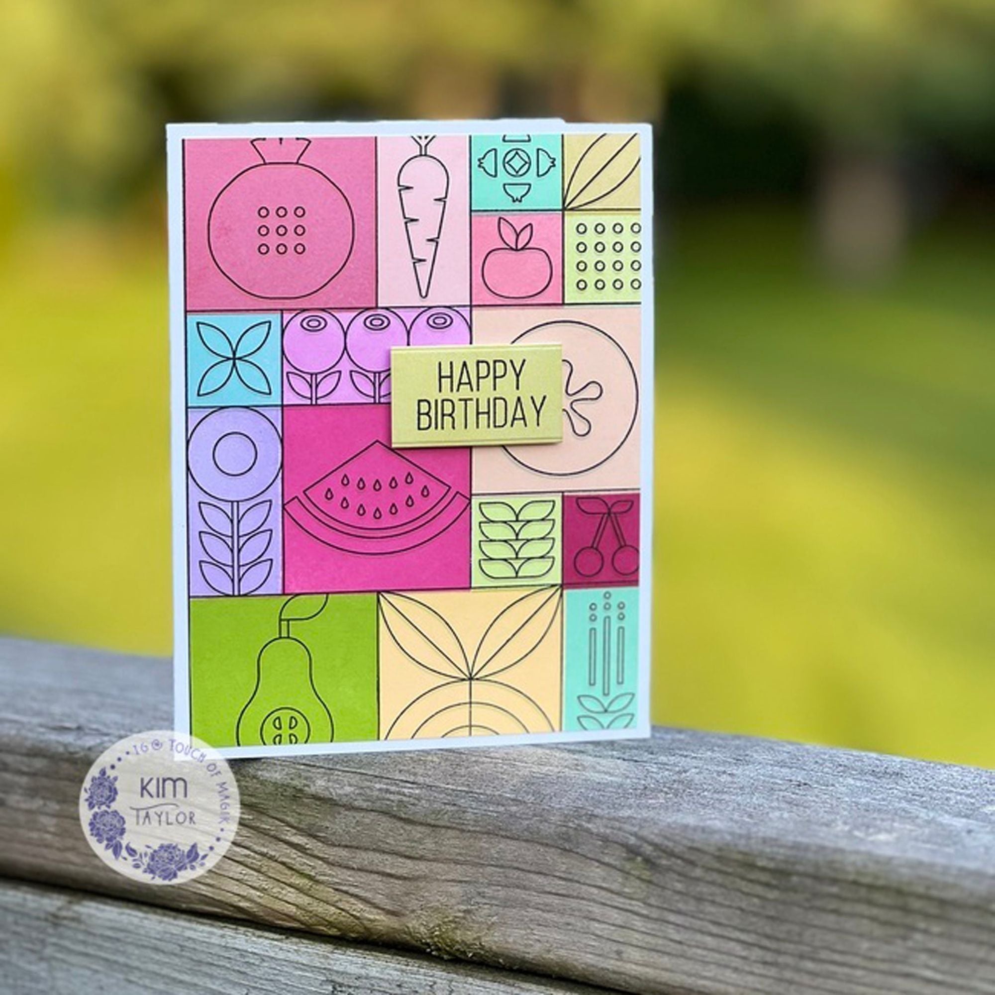 Simon Says Stamp Stencils Summer Fruit Tiles Masks 1037stc Sunny Vibes Birthday Card Kim Taylor Color Block