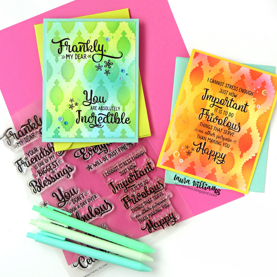 Simon Says Stamp Stencils and Die Willowweave set1225ww Always There Bright Friend Cards Laura Williams